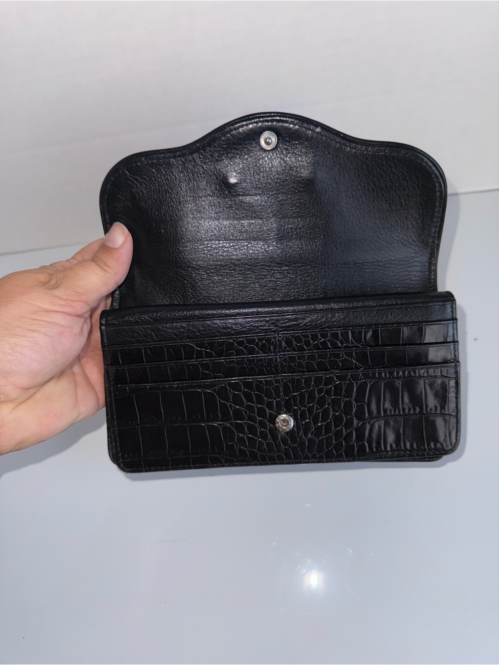 BRIGHTON crocodile leather silver detailing vintage trifold wallet - Picture 4 of 6